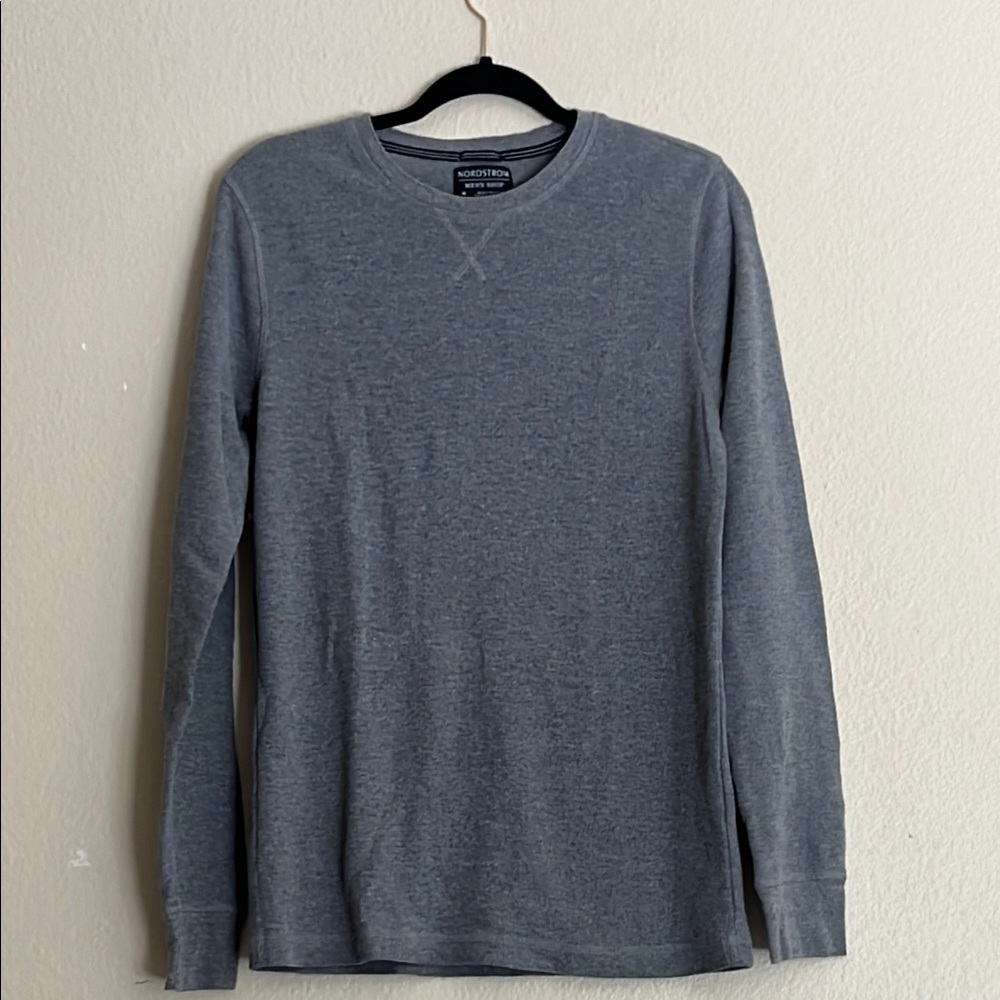 Nordstrom Mens Shop Waffle Knit Pullover Long Sleeve, Gray, Medium